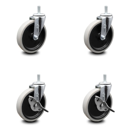 Service Caster 5 Inch Thermoplastic Wheel 8mm Threaded Stem Caster Set with 2 Brakes SCC SCC-TS05S510-TPRS-M815-2-SLB-2